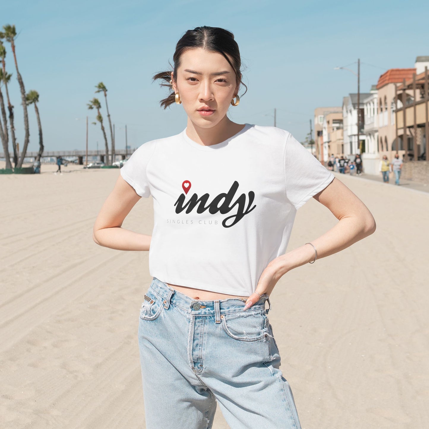 Indy Singles Club Flowy Cropped Tee – Effortless Style, Real-Life Connections