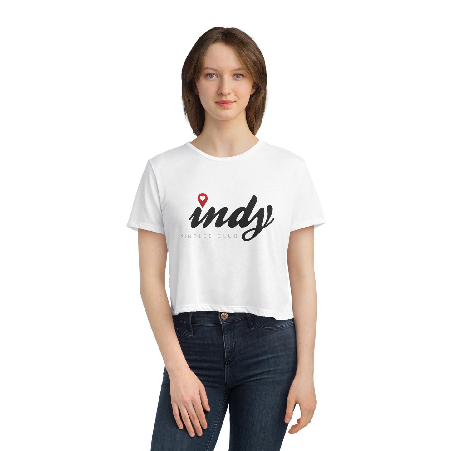 Indy Singles Club Flowy Cropped Tee – Effortless Style, Real-Life Connections
